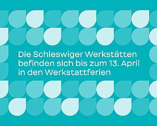 Ankündigung der Werkstattferien bis 13. April auf blauem Hintergrund mit Muster