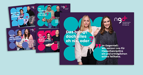 Verschiedene Personen in einer Werbekampagne für soziale Themen.